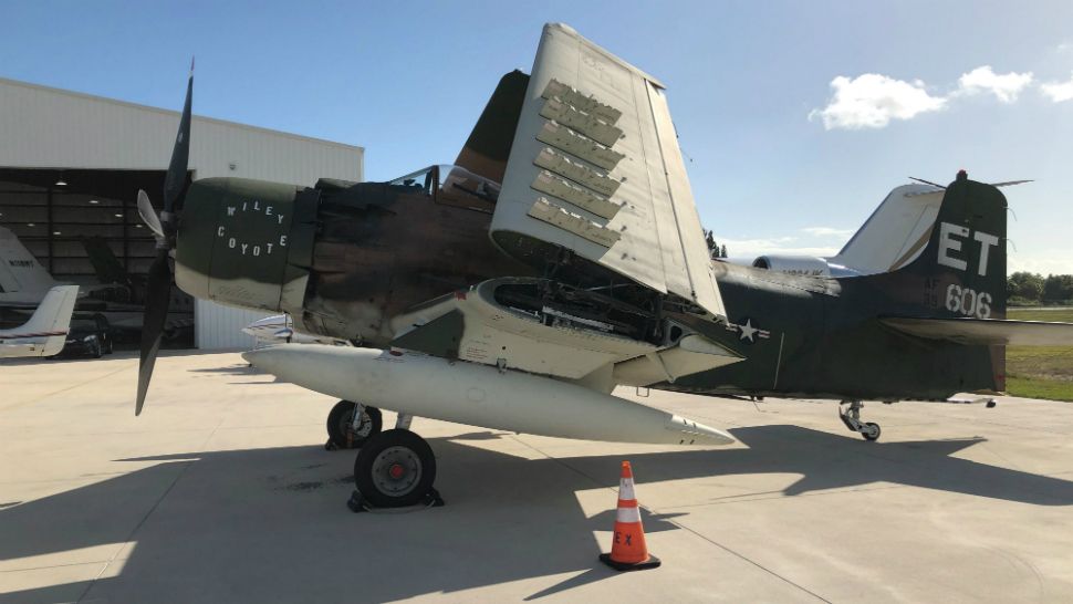 A vintage Douglas AD-6 Skyraider will be on display at Orlando-Melbourne International Airport as part of the 2019 Melbourne Air and Space Show. (Jonathan Shaban/Spectrum News)