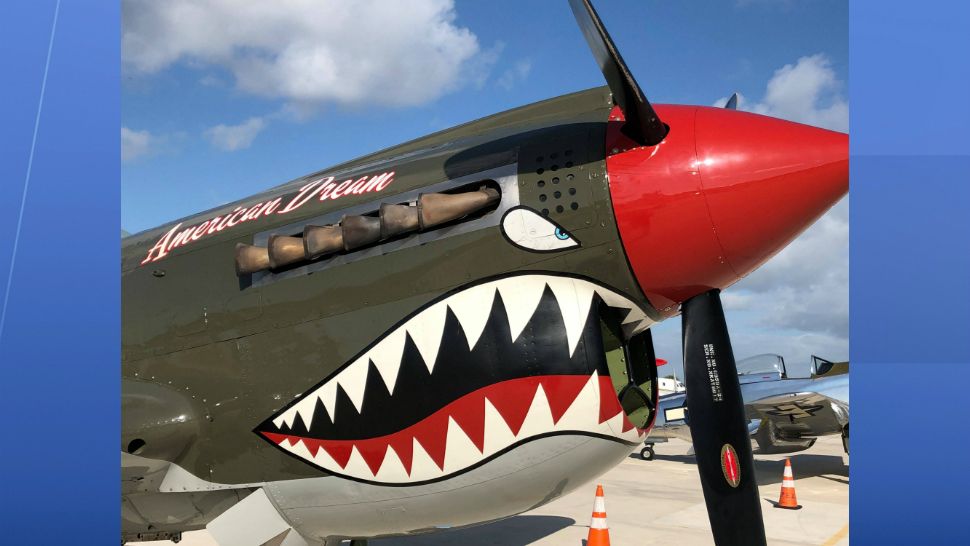 A vintage P-40 Warhawk called the American Dream will be on display at Orlando-Melbourne International Airport as part of the 2019 Melbourne Air and Space Show. (Jonathan Shaban/Spectrum News)