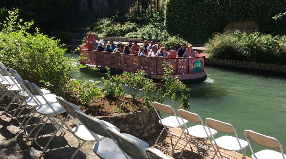Texas Cavaliers line the River Walk with over 18,000 white chairs April 20, 2019 (Spectrum News)