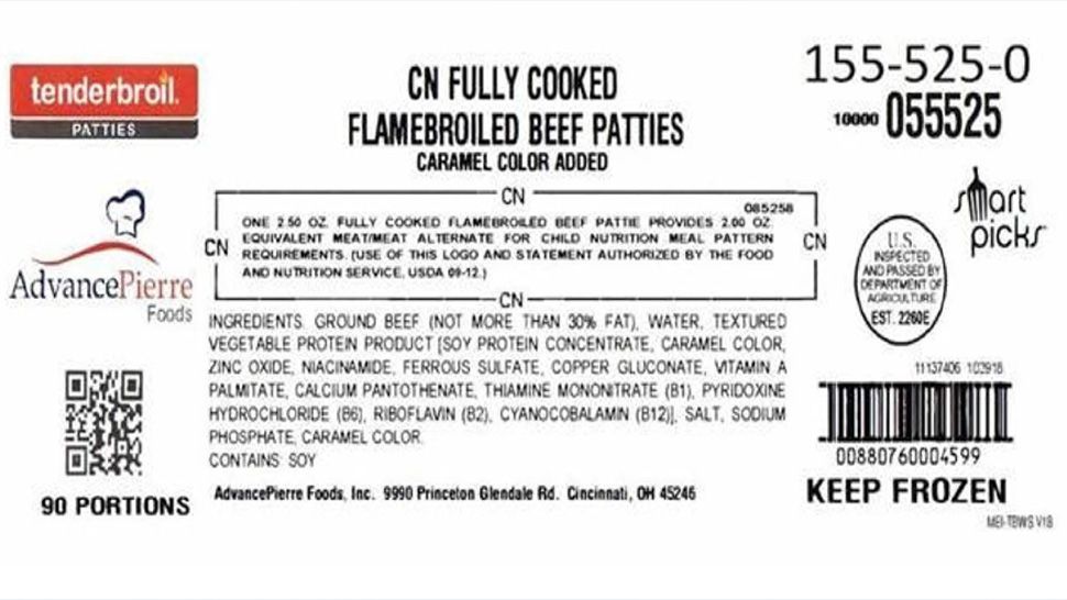 The AdvancePierre frozen, ready-to-eat beef patties under the recall could contain pieces of plastic, federal officials say. (USDA)