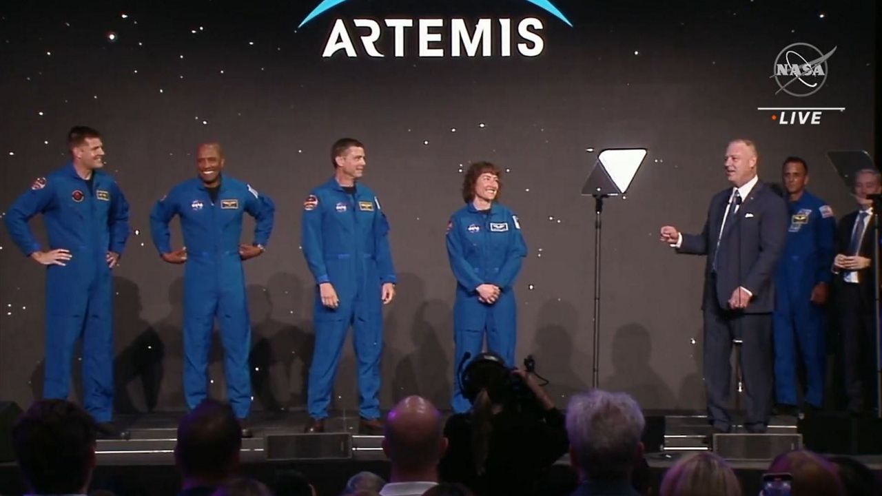 The Artemis II crew members: (From left)  Canadian Space Agency astronaut: Mission Specialist Jeremy Hansen. NASA astronauts: Pilot Victor Glover, Commander Gregory Reid Wiseman and Mission Specialist Christina Koch.  (Photo courtesy of NASA)