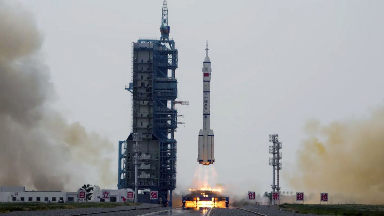 A Long March rocket carrying a crew of Chinese astronauts in a Shenzhou-16 spaceship lifts off at the Jiuquan Satellite Launch Center in May 2023. Dr. Jonathan McDowell stated that the streaks recently seen over the skies of California on Tuesday, April 02, were pieces of the orbital module of the Shenzhou-15 rocket as they were re-entering Earth's atmosphere. (File photo)