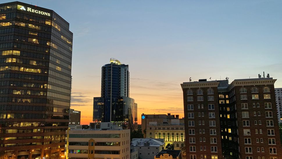 The sun was just about to break over downtown Orlando on Thursday, April 25, 2019. (Anthony Leone/Spectrum News 13)