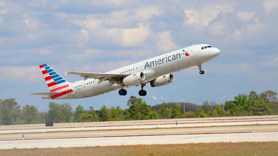 In this undated file photo, an American Airlines Airbus A321 takes off from Orlando International Airport. A passenger jet like this one made an emergency landing in Wilmington, North Carolina, on Tuesday. (Greg Angel/Spectrum News)