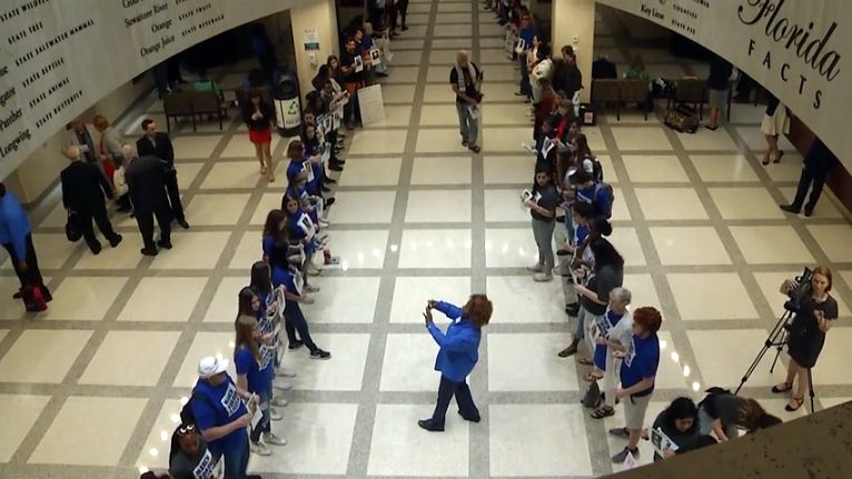 Student activists with the March for Our Lives movement traveled to Tallahassee Wednesday to protest Republican legislation that would allow classroom teachers to carry guns on campus. (Troy Kinsey/Spectrum News)