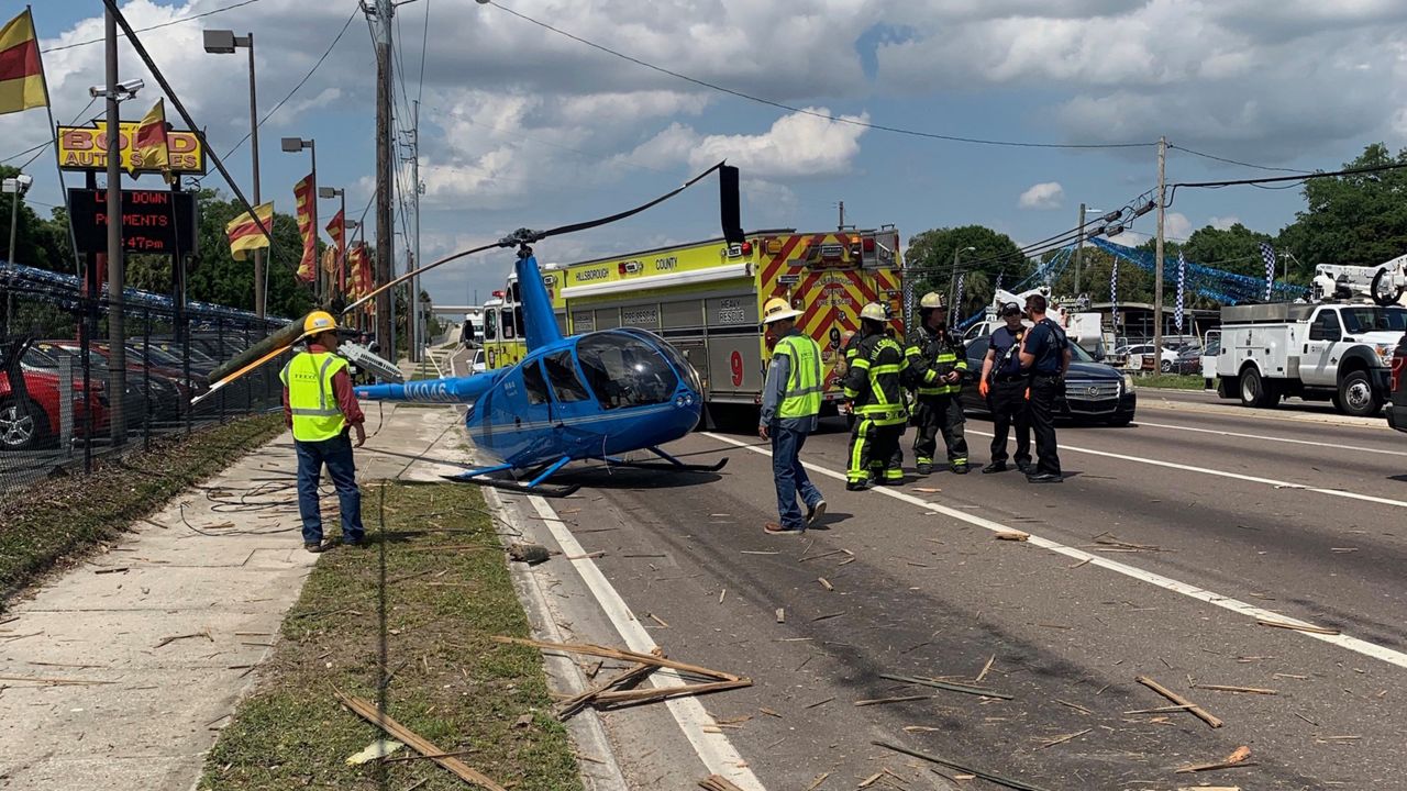 A small helicopter crashed on South 50th Street, near Palm River Road, in Hillsborough County on Thursday afternoon, killing a person in a pickup truck driving by. (Courtesy of Florida Highway Patrol)