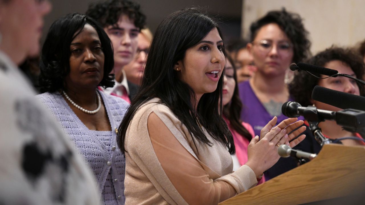 In this file image from Wednesday, January 22, 2020, Florida state Rep. Anna Eskamani (D-Orlando) speaks about legislation dubbed the "parental consent" bill at the Florida Capitol in Tallahassee. SB 404, which was approved in its final committee stop, requires girls younger than 18 to get a parent's consent before having an abortion. (Aileen Perilla/AP)