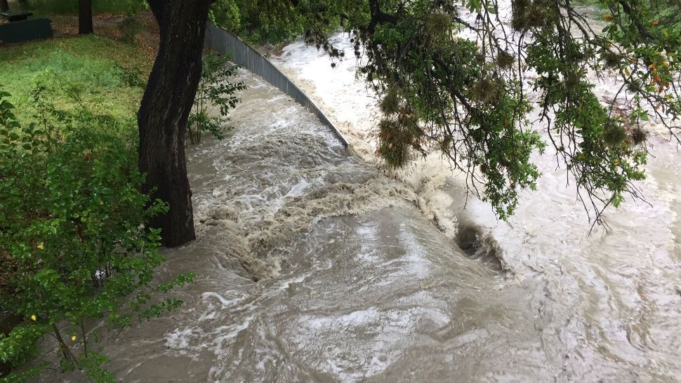 Rain filled up Shoal Creek in downtown Austin on Saturday, April 6, 2019. (Spectrum News)