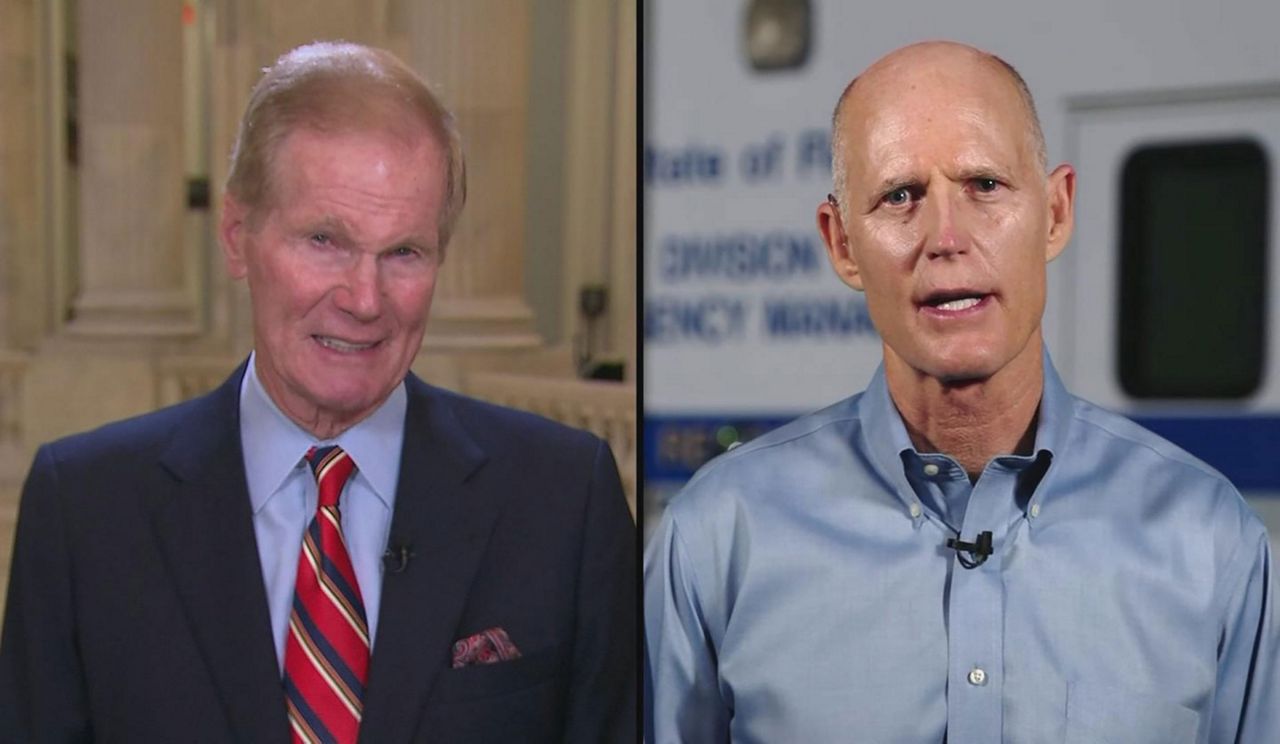 Incumbent Sen. Bill Nelson (left) and Florida Gov. Rick Scott had been scheduled to debate on CNN on October 16, but that date was postponed because of Hurricane Michael. (File photos)