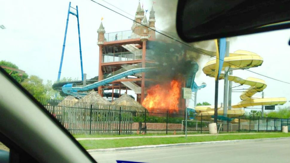 A fire at a Schlitterbahn cabana Taken Thursday, April 11, 2019. (Photo Courtesy: Schlitterbahn via Twitter)