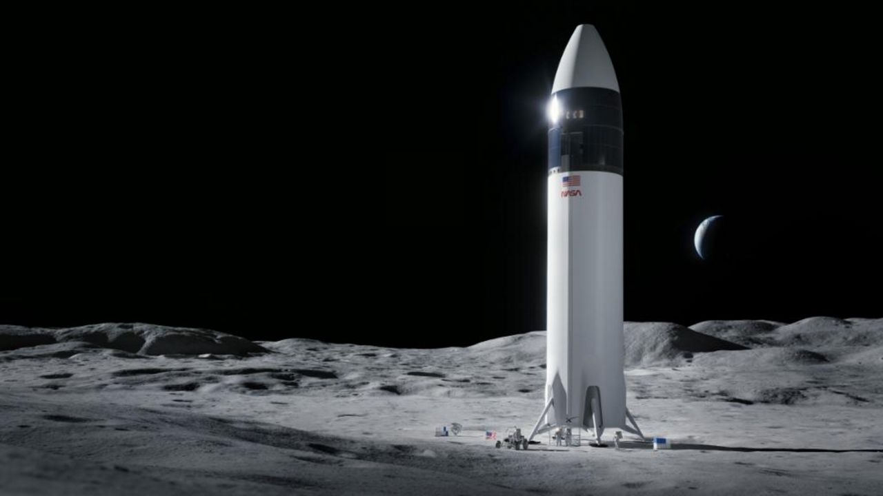 NASA released this concept art of a SpaceX vehicle on the surface of the moon. The agency's Artemis program hopes to return humans to the moon in 2024. (NASA)