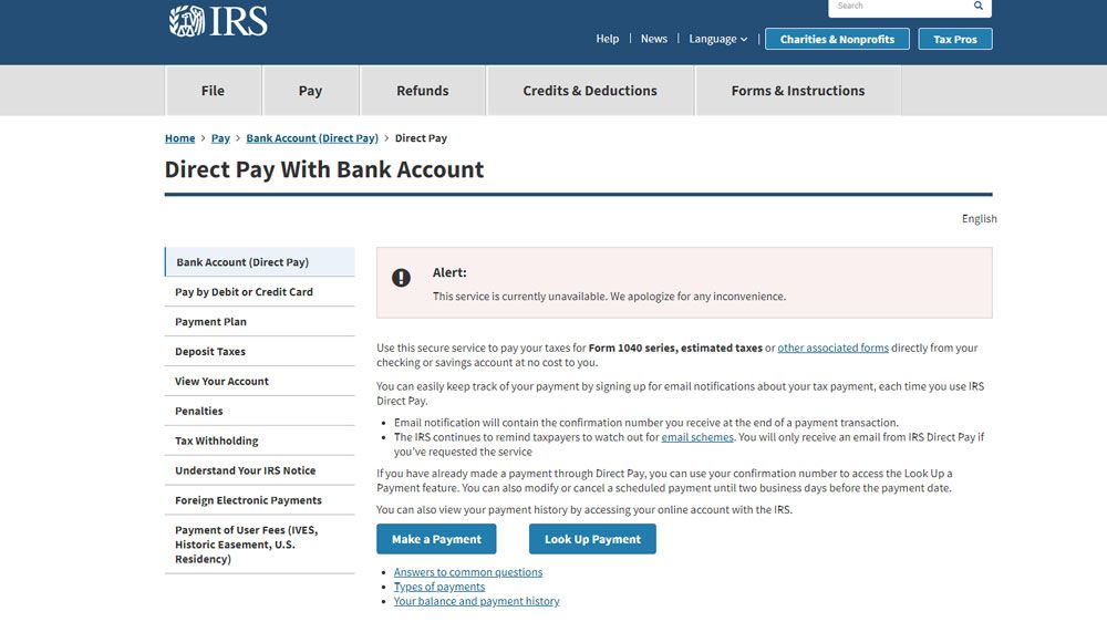 People trying to pay taxes through the IRS website or set up a payment plan were unable to do so Tuesday. (IRS.gov)