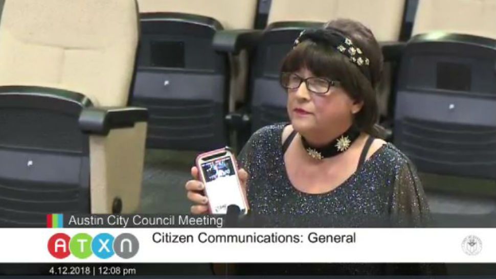 Sylvia Mendoza speaks at the weekly Austin City Council meeting on April 12, 2018. Courtesy/City Council Website 