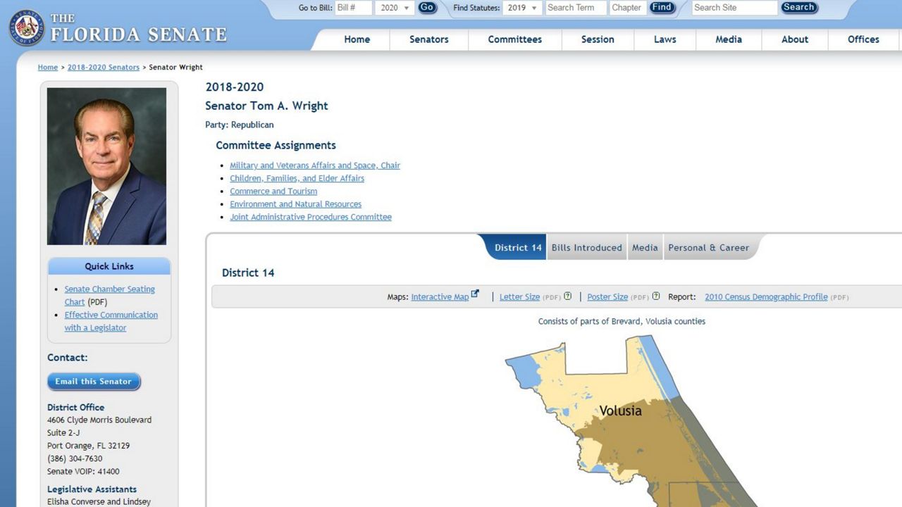 Florida Sen. Tom Wright's page on the state Senate's website. (Screen capture)
