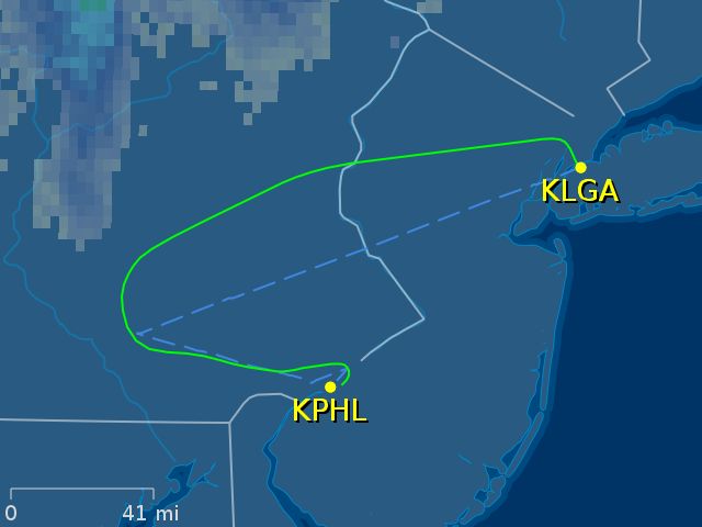 A map of a flight path.