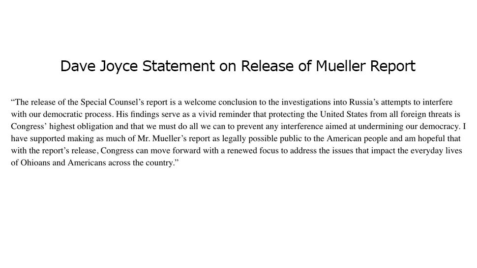 Rep. Dave Joyce statement on the Mueller Report