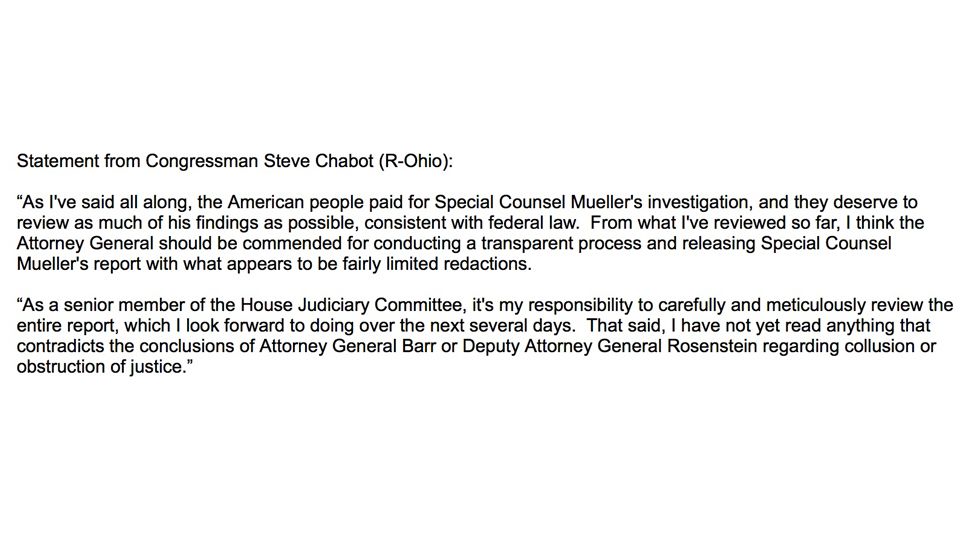 Rep. Steve Chabot statement on the Mueller Report