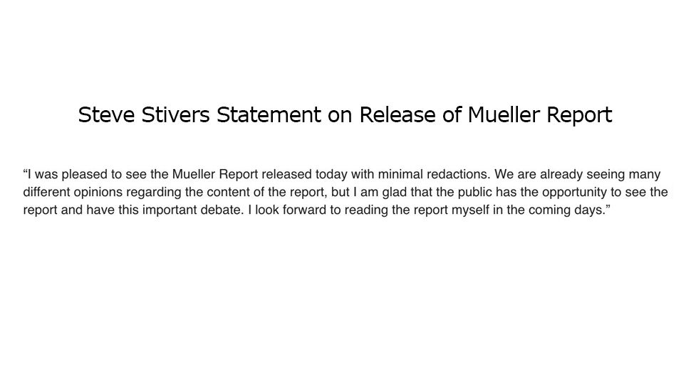 Rep. Steve Stivers statement on the Mueller Report