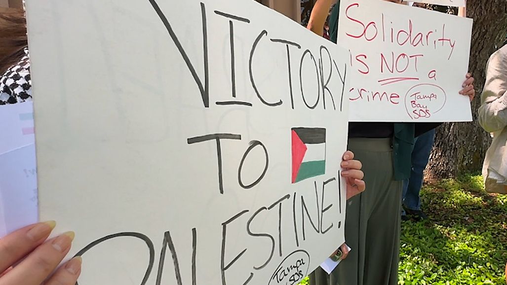 A protest was held Thursday at USF against Israel's war in Gaza. (Spectrum Bay News 9/Jeff Van Sant)