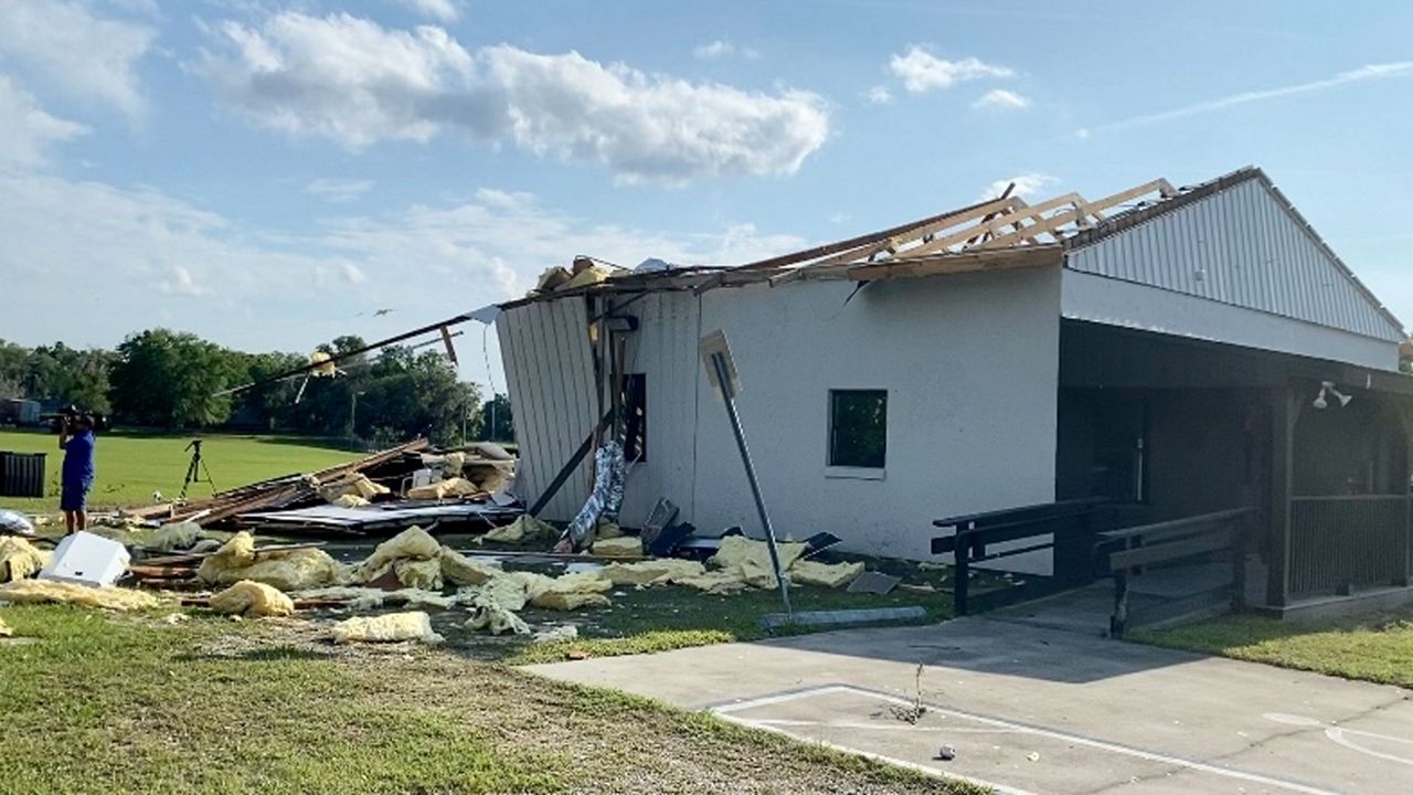 The roof was ripped off a building in Ocala Sunday evening after an EF-1 tornado touched down. (Spectrum News/Pete Reinwald)