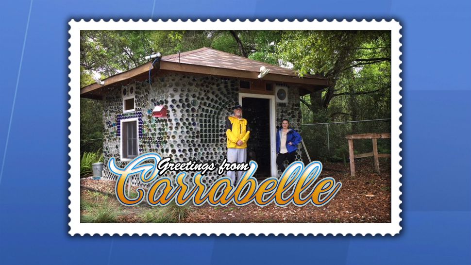 Leon Wiesener constructed the Carrabelle Bottle House, a home made of recycled glass bottles. (Spectrum News 13)