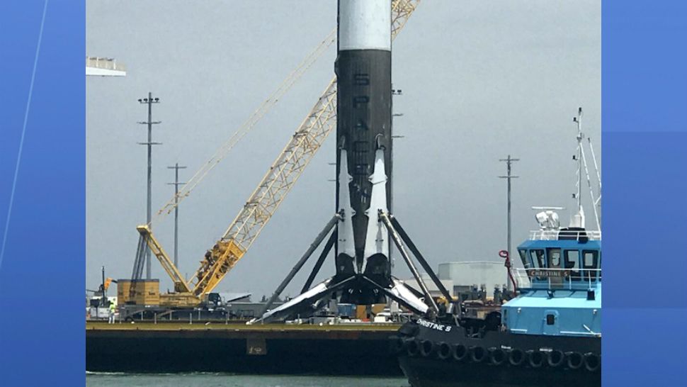 The 1st-stage booster of the Falcon 9 rocket that carried NASA's TESS satellite returns to Port Canaveral on Saturday afternoon.