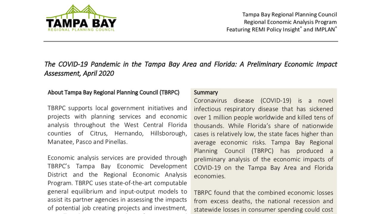 Tampa Bay Regional Planning Council released an analysis on the potential impacts the pandemic could have on the Bay Area's economy