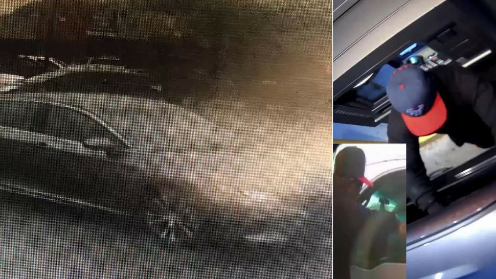 Pictured, from left, getaway car used by robbery suspect. Robbery suspect caught on surveillance video. (Courtesy/Austin Police Dept.)