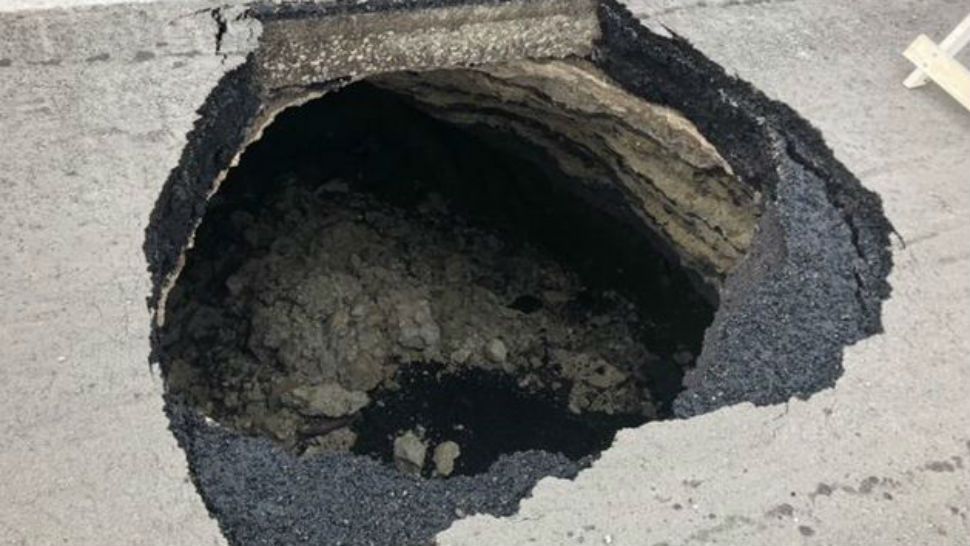 The spot where a sewer line Collapse on U.S. 90. (Photo Courtesy: TxDOT)