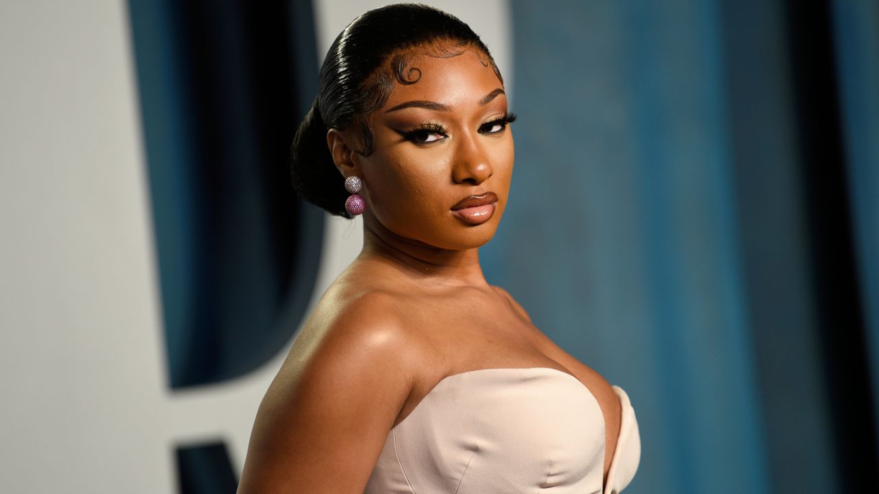 Megan Thee Stallion arrives at the Vanity Fair Oscar Party on Sunday, March 27, 2022, at the Wallis Annenberg Center for the Performing Arts in Beverly Hills, Calif. (Photo by Evan Agostini/Invision/AP)