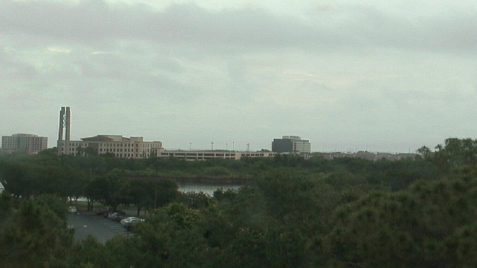 Clouds over the Carillon area of St. Petersburg. Showers and storms will push inland during the afternoon. The rain chance is 50 percent. (Spectrum Bay News 9 image)