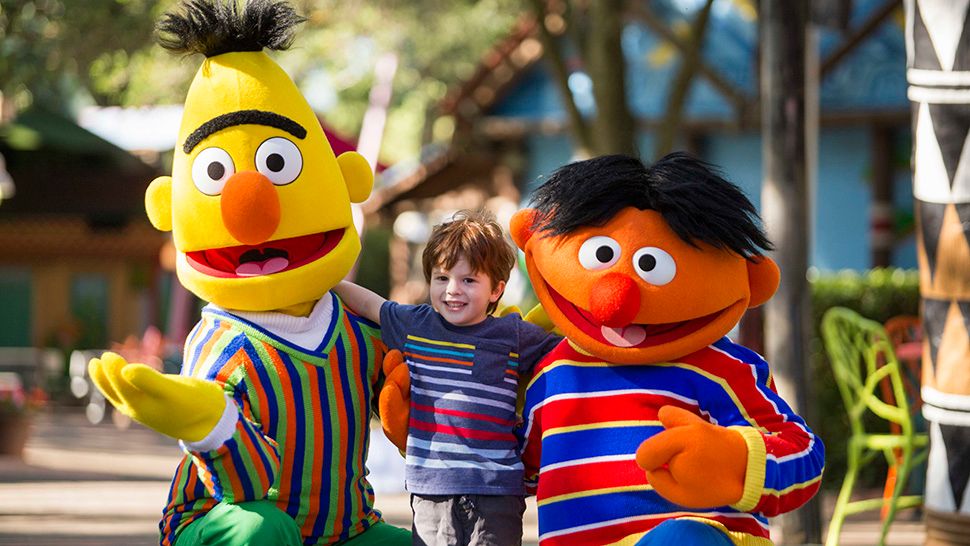 Sesame Street characters Bert and Ernie at Busch Gardens Tampa Bay. (Courtesy of Busch Gardens)