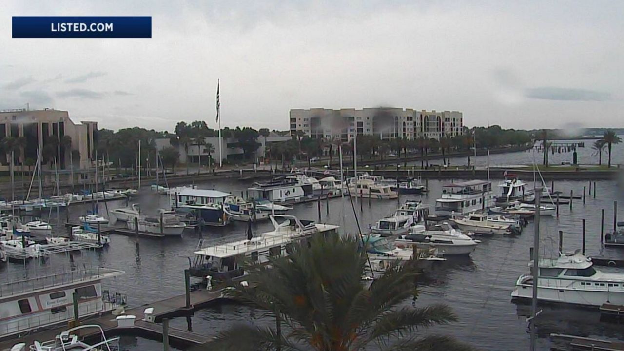 Damp, dreary conditions late Friday afternoon at Lake Monroe in Sanford. (Sky 13 weather camera)