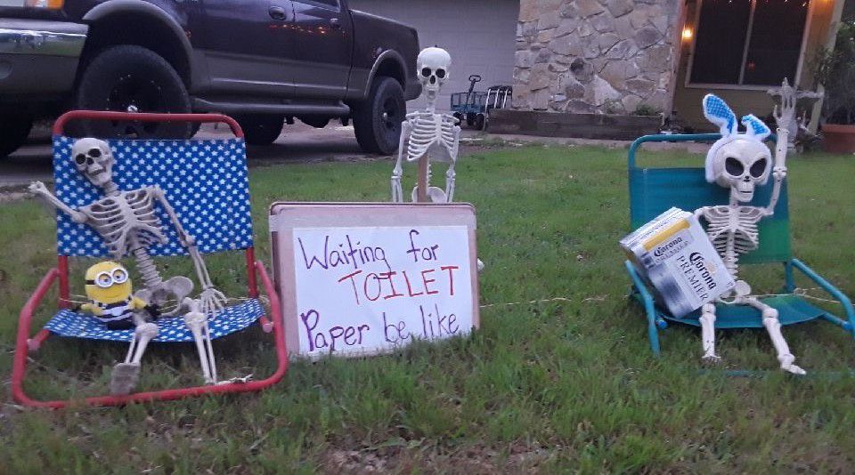 Woman Uses Halloween Decorations to Bring Humor