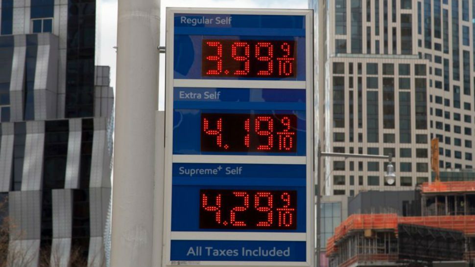 FILE- In this April 18, 2018, file photo, gas prices are displayed at a Mobil station in New York. Crude oil prices are at the highest level in more than three years and expected to climb higher, pushing up gasoline prices along the way. (AP Photo/Mark Lennihan, File)