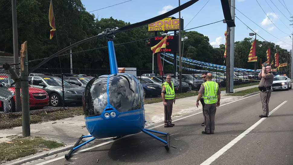 A small helicopter crashed on South 50th Street, near Palm River Road, in Hillsborough County on Thursday afternoon, killing a person in a pickup truck driving by. (Courtesy of Hillsborough County Sheriff's Office)