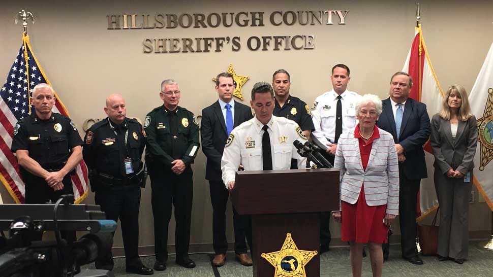Hillsborough Count Sheriff Chad Chronister speaks at a news conference Monday, April 8, 2019. (Dave Jordan/Spectrum Bay News 9)