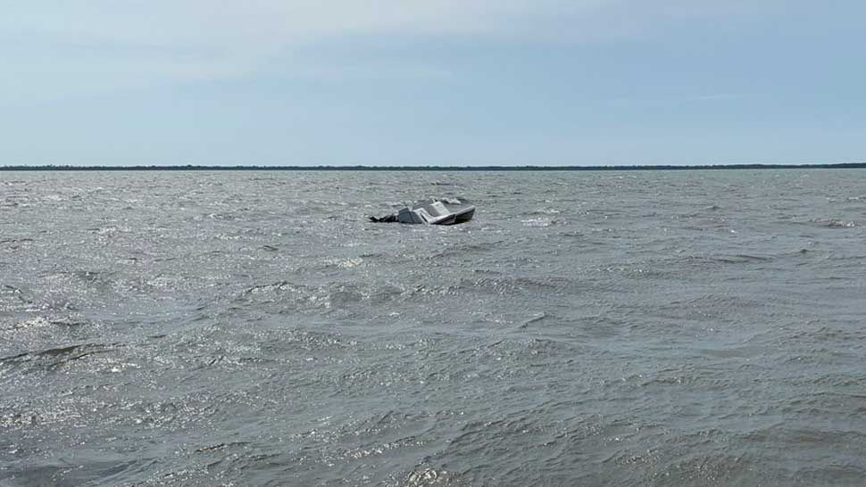 View of a boat that overturned near Anclote Key on Sunday, April 14, 2019. Thirteen people were on the boat when it overturned -- all were pulled from the water. (Courtesy of Pasco County Fire Rescue)