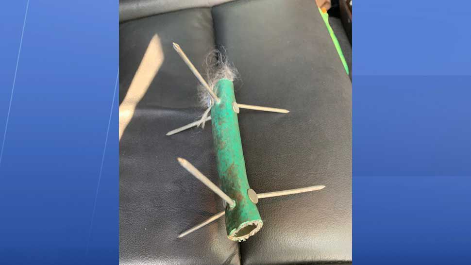 Photo of homemade spike strip found in Citrus Park neighborhood courtesy of Craig Parchuke