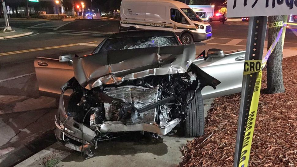 The Clearwater Police Department stated that three people were injured early Monday morning after a stolen car crashed into a vehicle on Court Street in Clearwater. (Fallon Silcox/Spectrum Bay News 9)