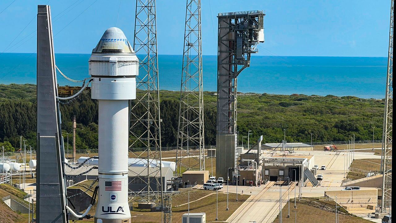 The 16.5-foot (5 meter) tall Starliner christen Calypso is seen here before being stacked onto a United Launch Alliance Atlas V rocket. Calypso, which was on the first Orbital Flight Test in 2019, will be sending NASA astronauts Cmdr. Barry “Butch” Wilmore and pilot Sunita “Suni” Williams to the International Space Station. (Boeing)