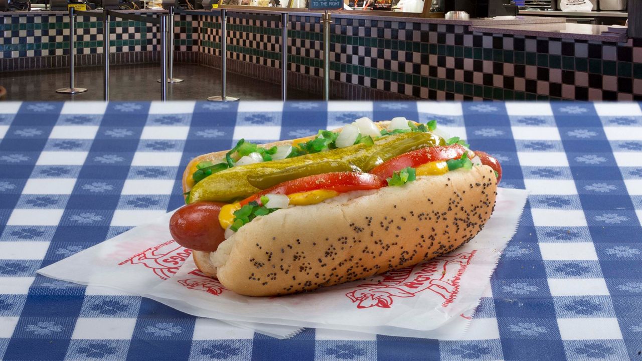 File image of a Portillo's Chicago-style hot dog. (Spectrum News/FILE)