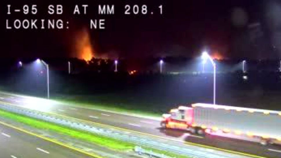 One of the Port St. John brush fires near Port St. Johns Parkway. (Florida Dept. of Transportation camera)