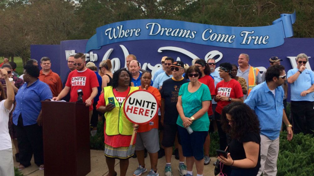 Disney cast members rallied outside resort property in Orange County October of 2017. The unions are considering Disney's latest contract proposal. (File)