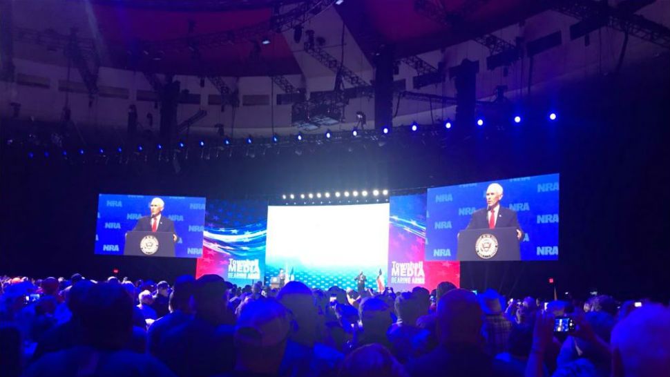 Vice President Mike Pence speaks to NRA members at the 2018 annual meeting. (Image/Max Gorden)
