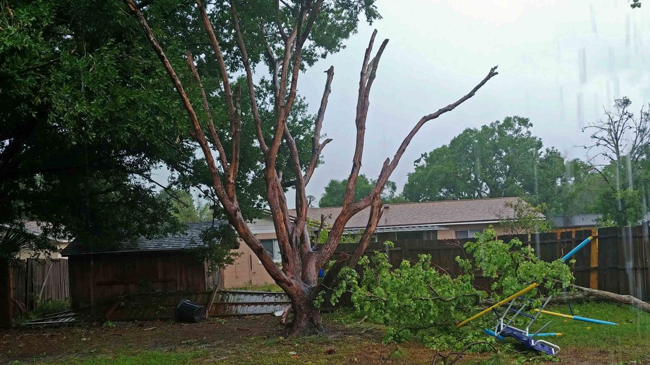 Sent via Spectrum News 13 app: Damage from Sunday's storms at a home near the University of Central Florida. (Courtesy of Evgenia Psoraki, viewer)