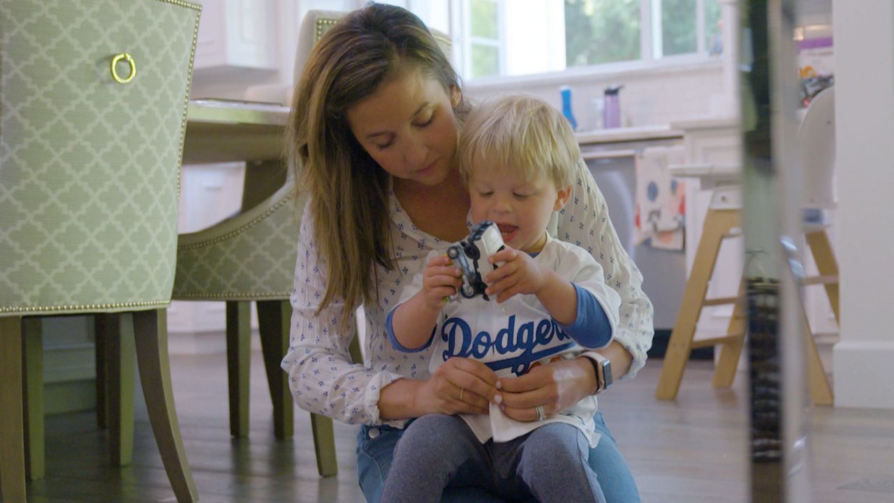 Ellen Kershaw, Clayton's wife, gets her four kids ready at home before leaving for Dodger Stadium to watch a record-setting night for their dad. (Spectrum SportsNet Staff)