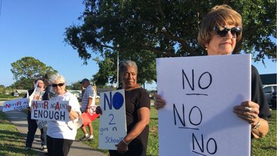 Parents in Titusville talked about their opposition to the school district giving gun training to school staff at a Brevard County Town Hall. (Bailey Myers, staff)