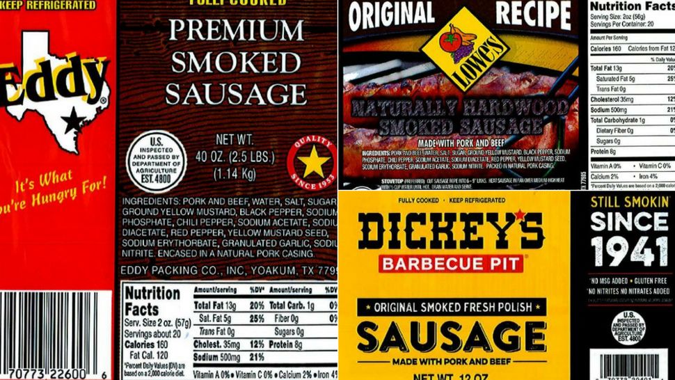 Several labels of products affected by this recall. (Courtesy/USDA)