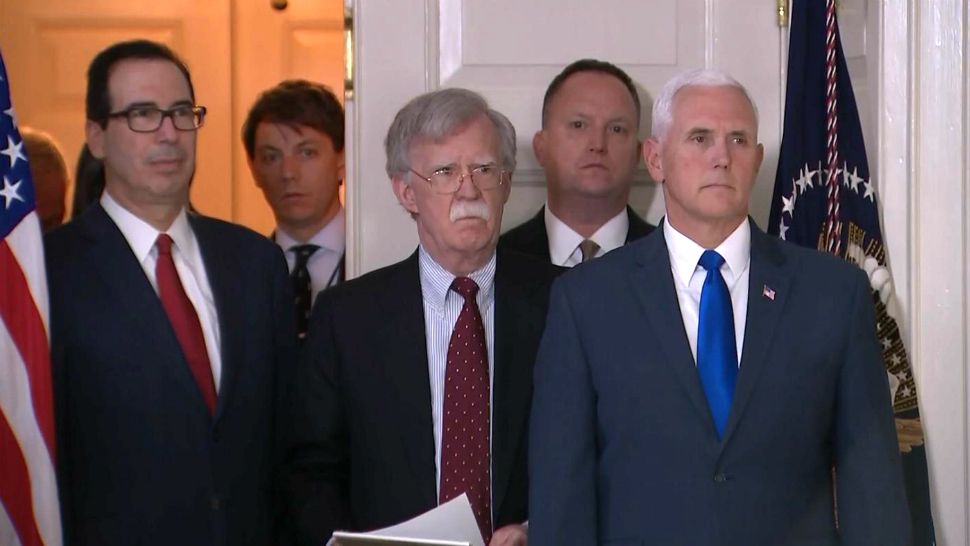 National Security Advisor John Bolton (center) with Vice President Mike Pence. (File)